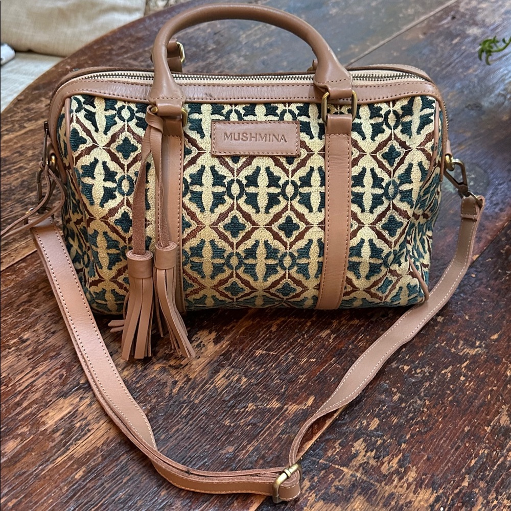 Mushmina Tan & metalic Patterned Crossbody Satchel